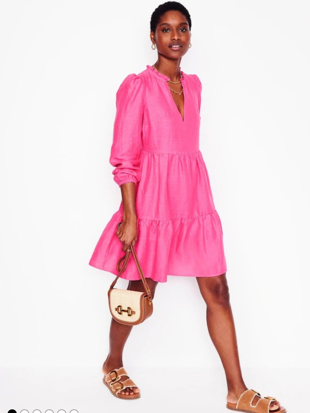 Boden Pink Ruffle-Neck Lightweight Dress